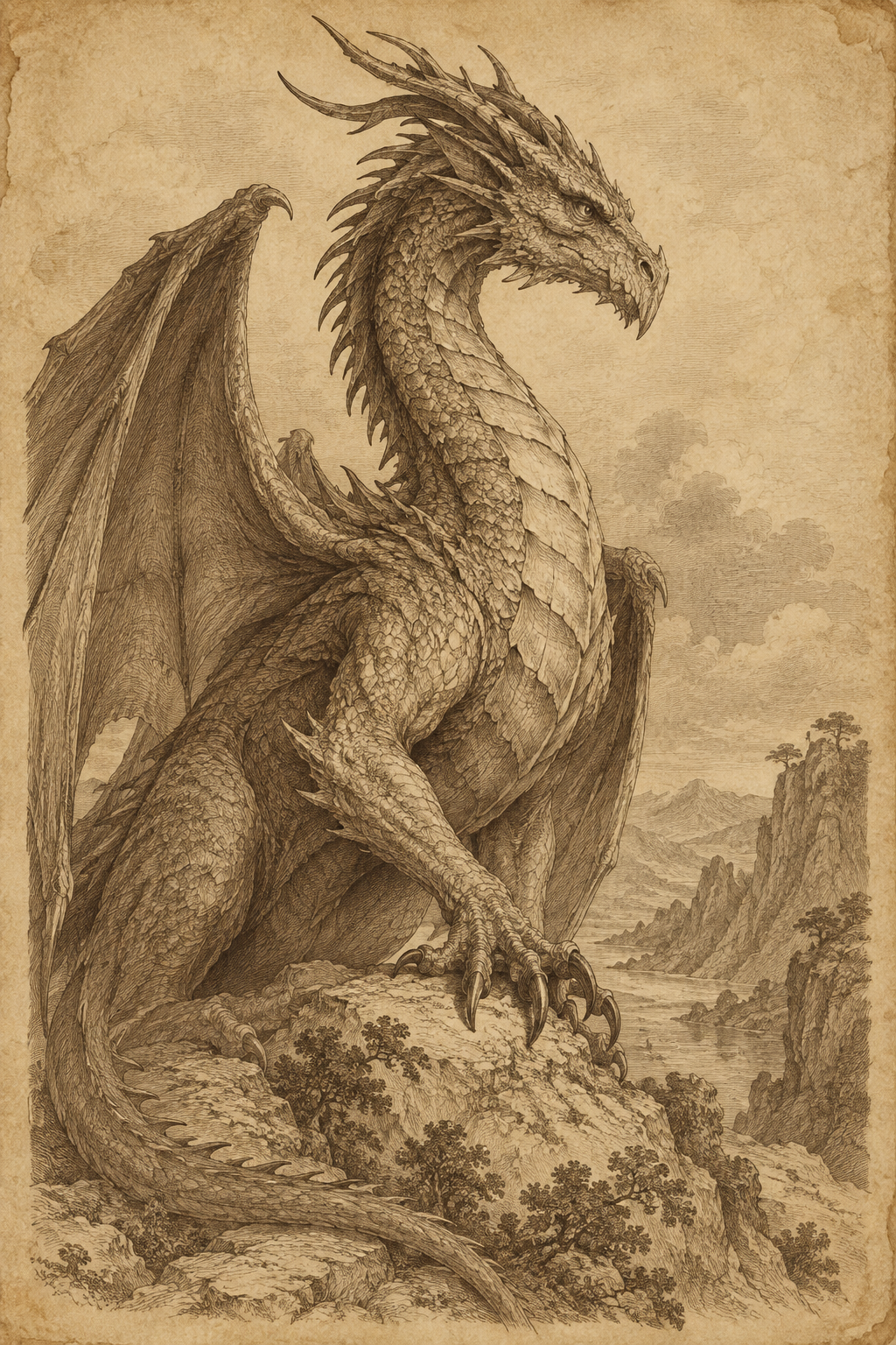 Gravure de Drakhen, dragon de la Griffe Mesurée