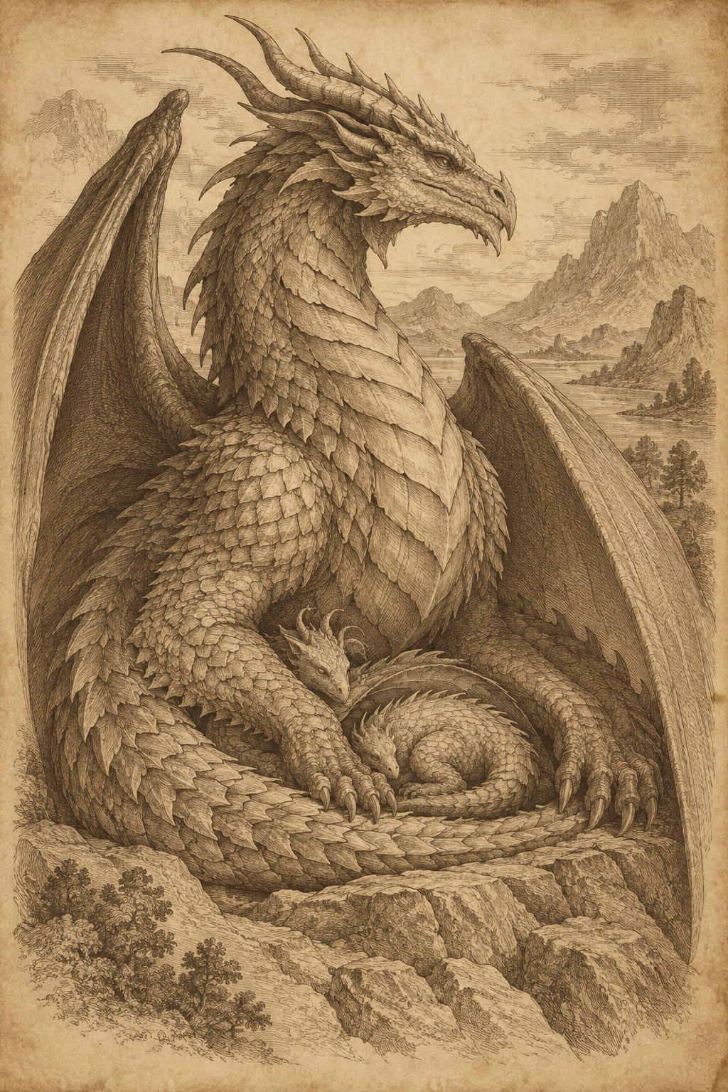 Gravure de Korvath, dragon de l’Écaille Infranchissable