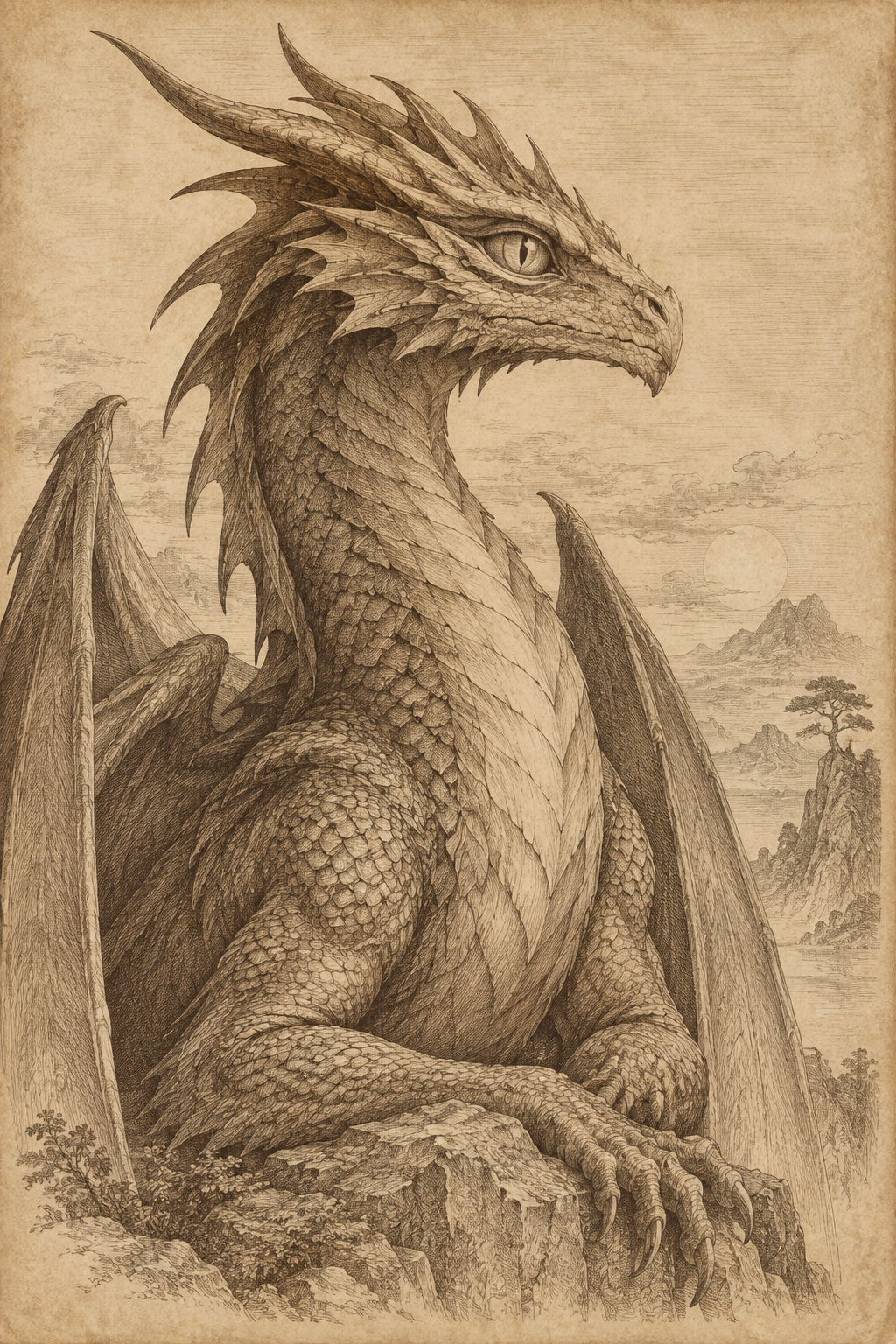Gravure de Vaelthar, dragon de l’Œil Immobile